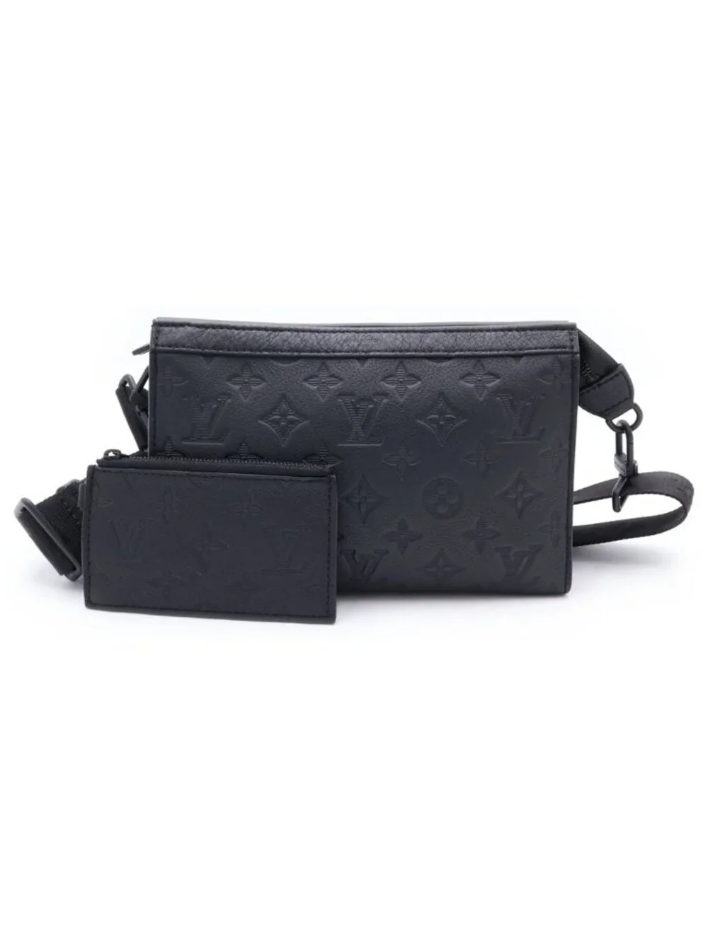 Louis Vuitton Gaston Wear Blue Wallet Shoulder Back Monogram Shadow Leather Noir